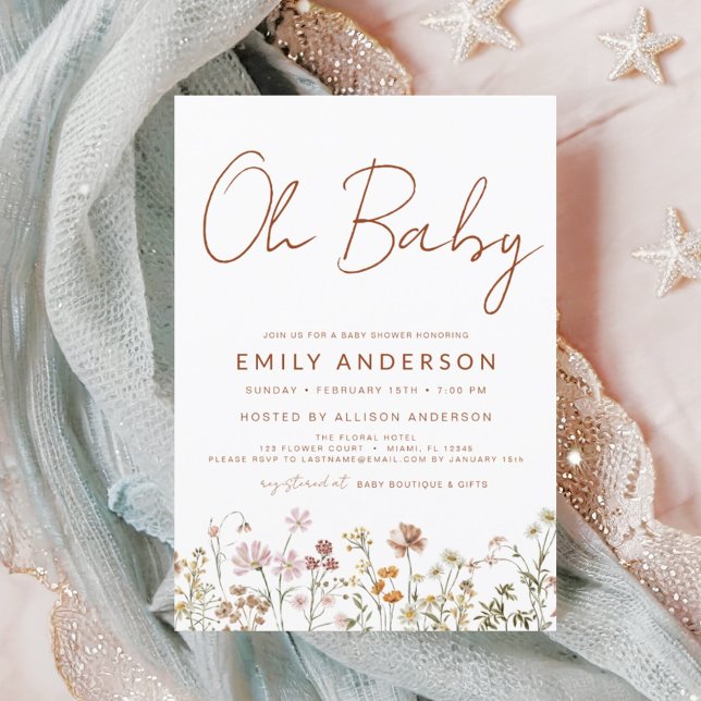 Budget Wildflower Oh Baby Shower Floral Invitation (Creator Uploaded)