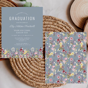 Budget Wildflower Pattern Dusty Blue Grad Party