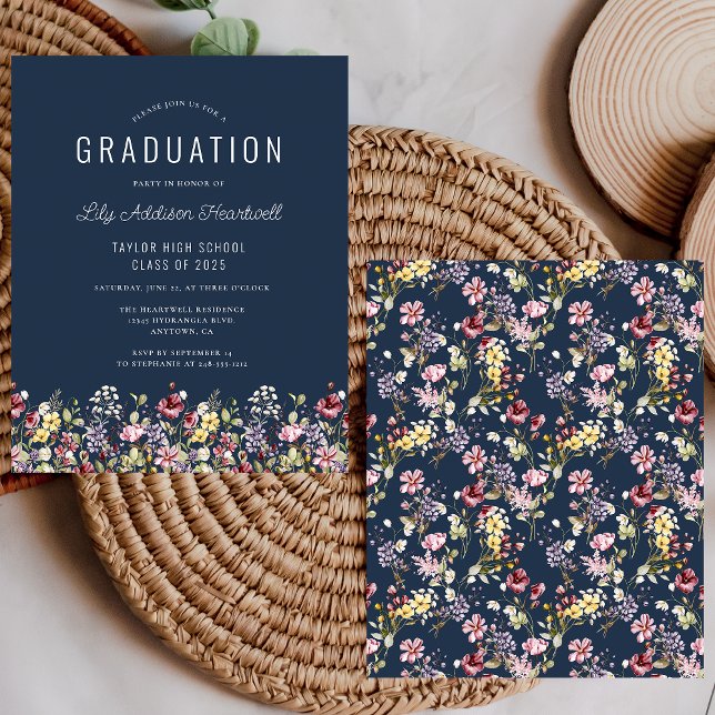 Budget Wildflower Pattern Navy Blue Grad Party (Creator Uploaded)