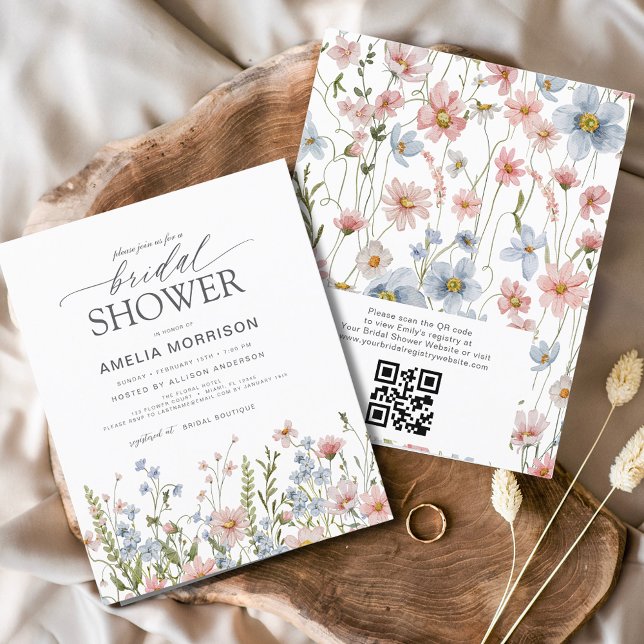 Budget Wildflower QR Code Bridal Shower Invitation (Creator Uploaded)