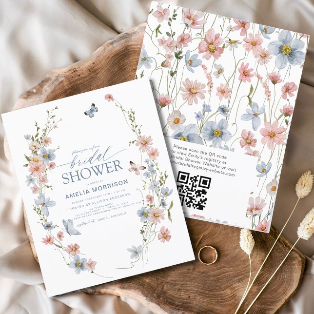 Budget Wildflower QR Code Bridal Shower Invitation (Creator Uploaded)