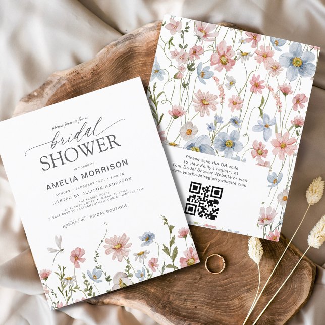 Budget Wildflower QR Code Bridal Shower Invitation Flyer (Creator Uploaded)