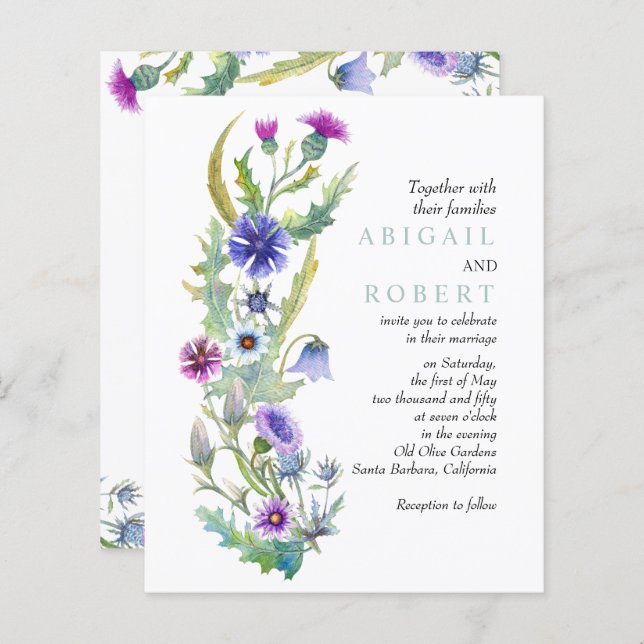 BUDGET Wildflower QR code wedding invitation (Front/Back)