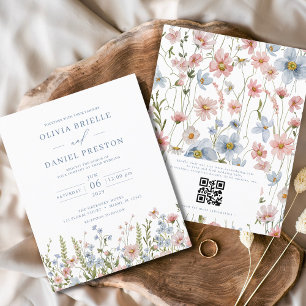 Budget Wildflower QR Code Wedding Invitation
