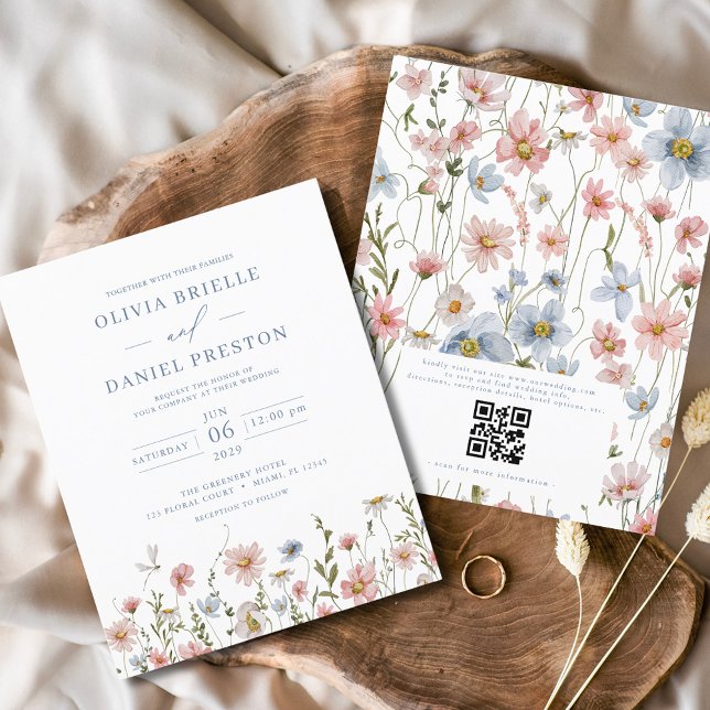 Budget Wildflower QR Code Wedding Invitation Flyer (Creator Uploaded)