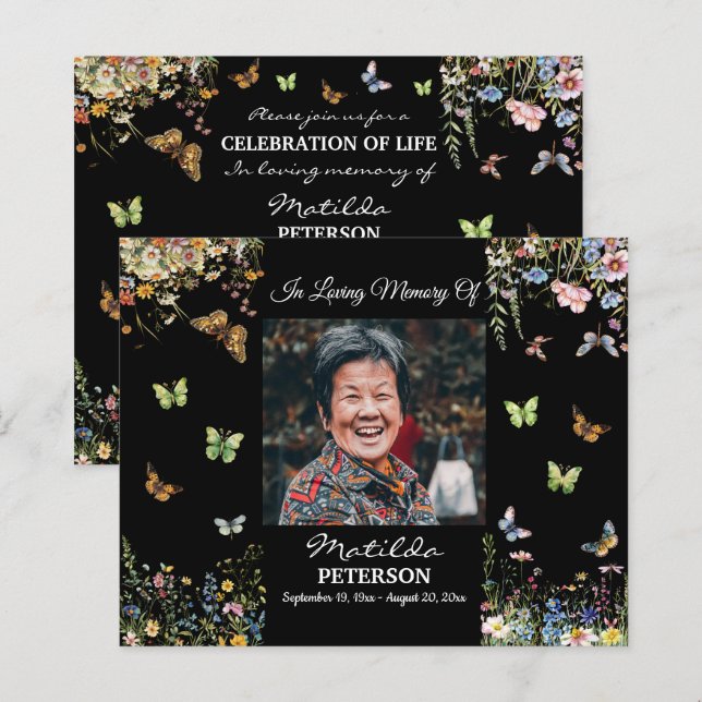 Budget Wildflowers Butterflies Funeral Invitation (Front/Back)