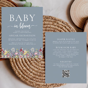 Budget Wildflowers Dusty Blue QR Code Baby Shower