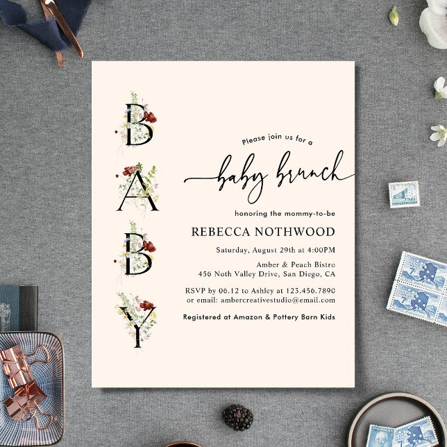Budget Wildflowers in Pink Baby Brunch Invitation (Creator Uploaded)