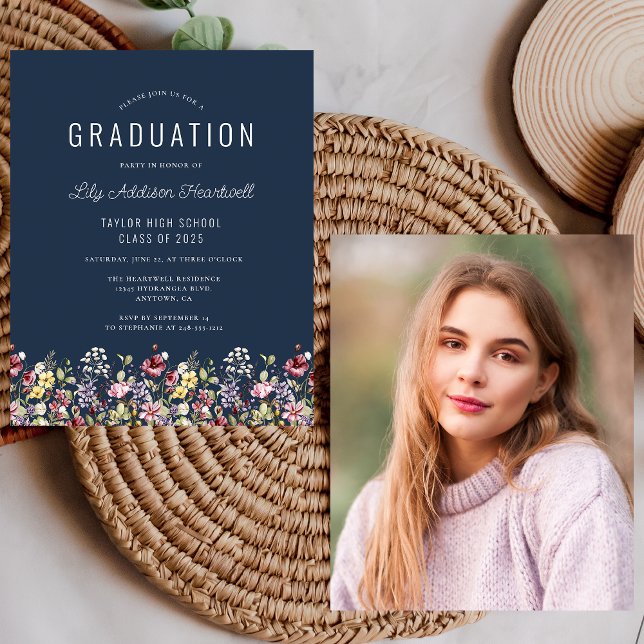 Budget Wildflowers Photo Navy Blue Grad Party (Creator Uploaded)