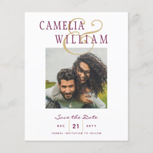 BUDGET Wine Berry Gold Wedding PHOTO Save the Date Flyer