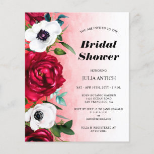 Budget Wine Red Floral Bridal Shower Invitation