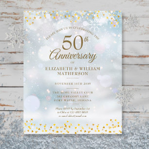 Budget Winter 50th Anniversary Gold Hearts Invite