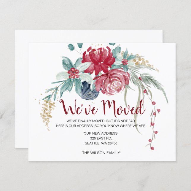 Budget Winter Berries Rustic Moving Holiday Card (Front/Back)