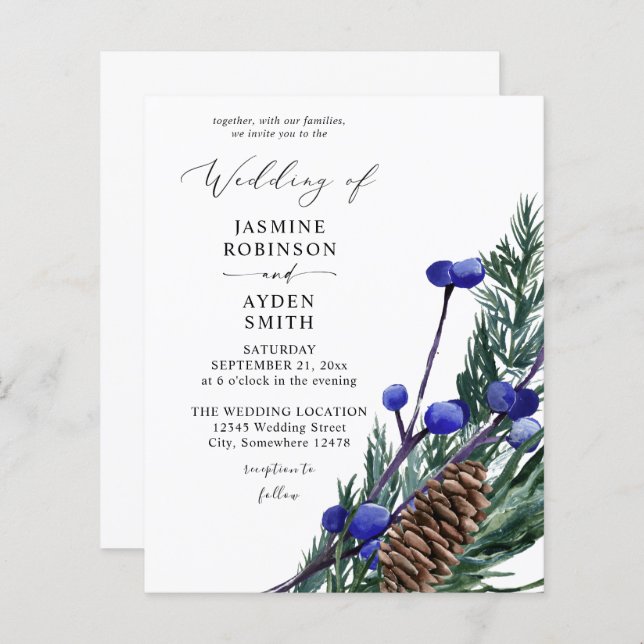 Budget Winter Blue Berries & Pine Greenery Wedding (Front/Back)