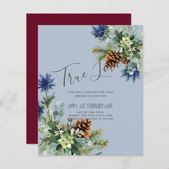 BUDGET  Winter Blue Thistle Eucalyptus Wedding (Front/Back)