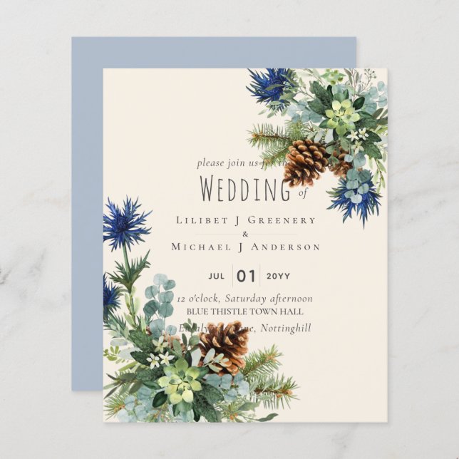 BUDGET  Winter Blue Thistle Eucalyptus Wedding (Front/Back)