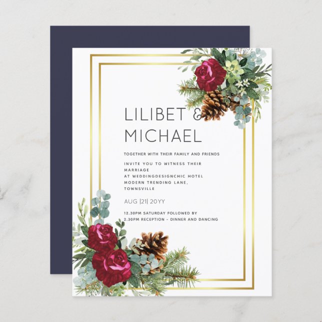 BUDGET  Winter Blue Thistle Wedding Invites (Front/Back)