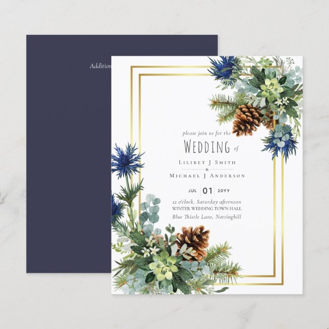 BUDGET  Winter Blue Thistle Wedding Invites (Front/Back)