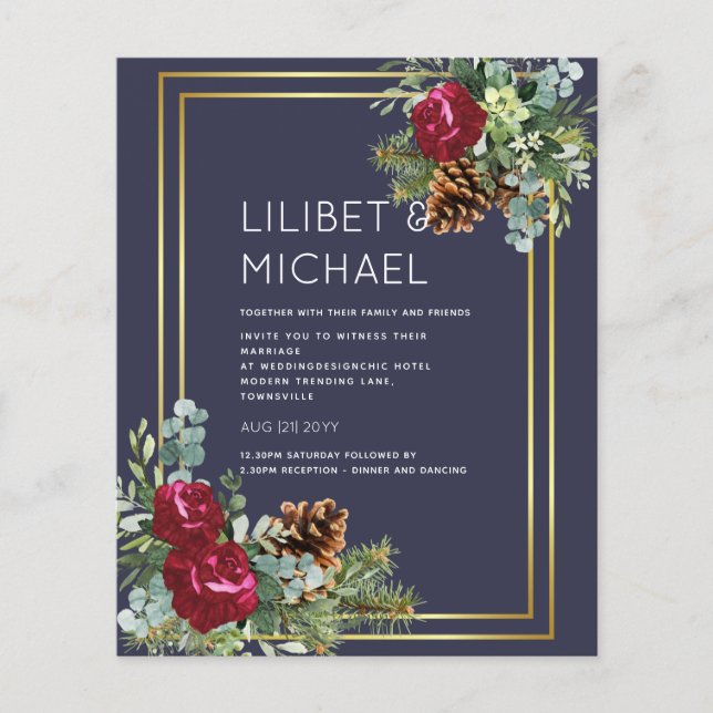 BUDGET  Winter Blue Thistle Wedding Invites Flyer (Front)