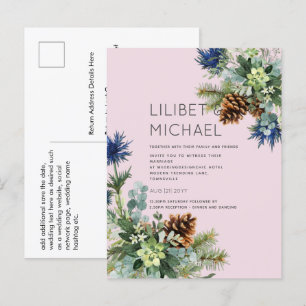 BUDGET Winter Blue Thistle Wedding Postcard