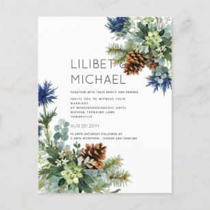 BUDGET Winter Blue Thistle Wedding Postcard
