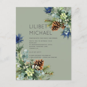BUDGET  Winter Blue Thistle Wedding Postcard