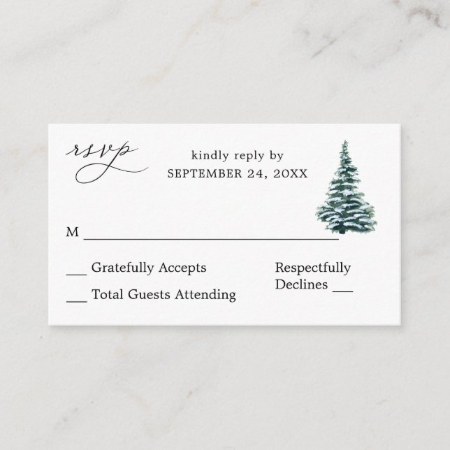 Budget Winter Chirstmas Tree SM No Meal RSVP Enclosure Card (Front)