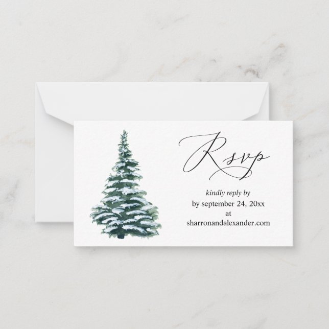 Budget Winter Christmas Tree 2SM Meal RSVP Note Card (Front)