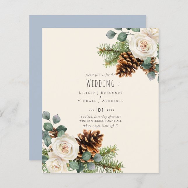 BUDGET Winter Eucalyptus Pine Cones Wedding (Front/Back)
