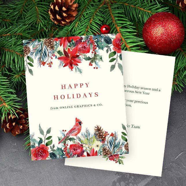 Budget winter floral business office holiday card (Creator Uploaded)