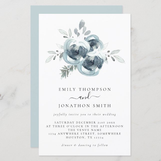 Budget Winter Florals Christmas Wedding Invitation (Front/Back)