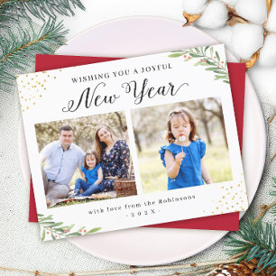 Budget Winter Foliage Happy New Year Photo Cards