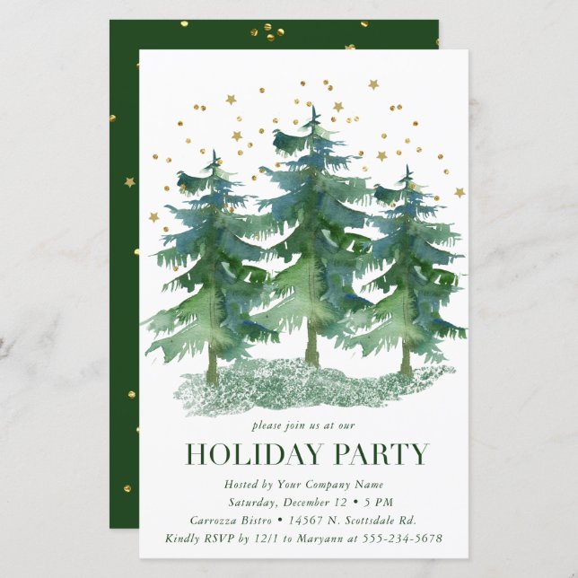Budget Winter Forest Company Holiday Party Invite (Front/Back)