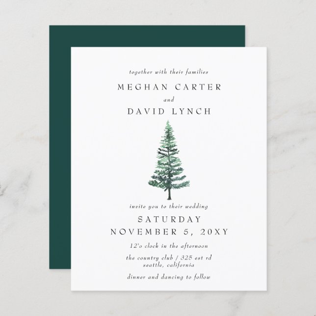 Budget Winter Forest Pine Wedding Invitation (Front/Back)