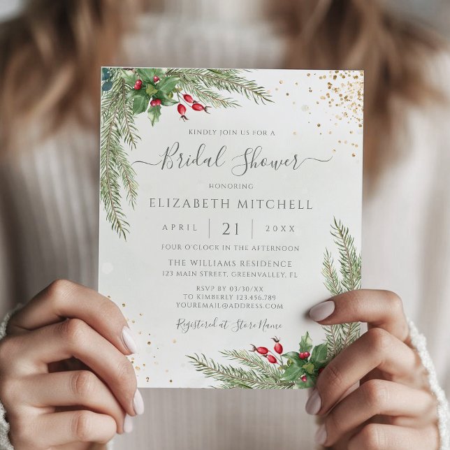 Budget Winter Greenery Bridal Shower Invitation (Creator Uploaded)