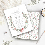 Budget Winter Greenery Red Floral 90th Birthday<br><div class="desc">Modern sage green watercolor Boho botanical frame is accented with small poinsettia flowers.</div>