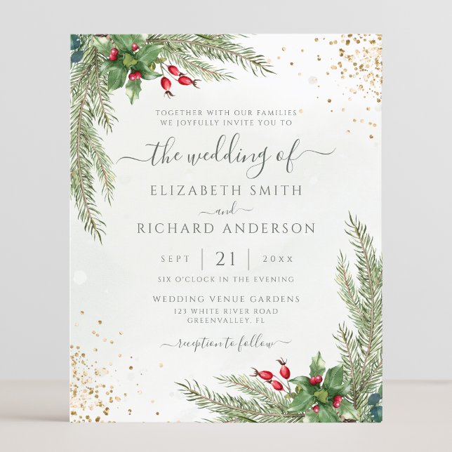 Budget Winter Holiday Greenery Wedding Invitation (Creator Uploaded)