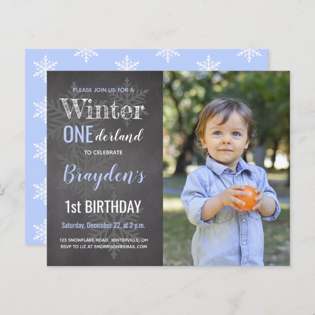 Budget Winter Onederland 1st Birthday Invitation (Front/Back)