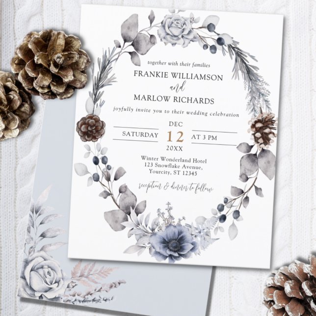 Budget Winter Pine Cone Floral Wedding Invitation (Creator Uploaded)