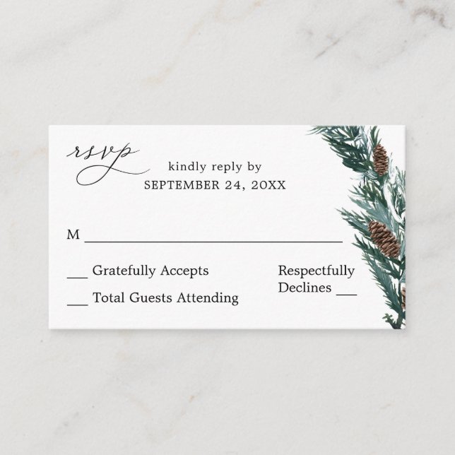 Budget Winter Pine Cone Greenery SM No Meal RSVP Enclosure Card (Front)