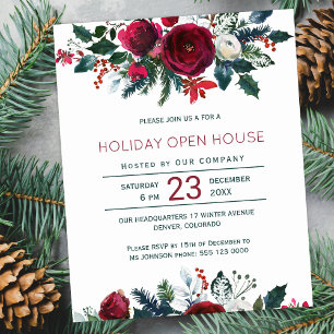 Budget winter red flowers holiday party invitation
