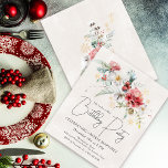 Budget Winter Watercolor Flowers 90th Birthday<br><div class="desc">Red and white winter watercolor flowers are nestled in soft sage green leaves and foliage. Gold snowflakes add a festive touch. An elegant,  simple and modern script gives it a open and airy vibe. There is also a winter floral boquet with a touch of golden snowflakes on the back.</div>