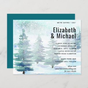 Budget Winter Watercolor Teal Wedding Invite