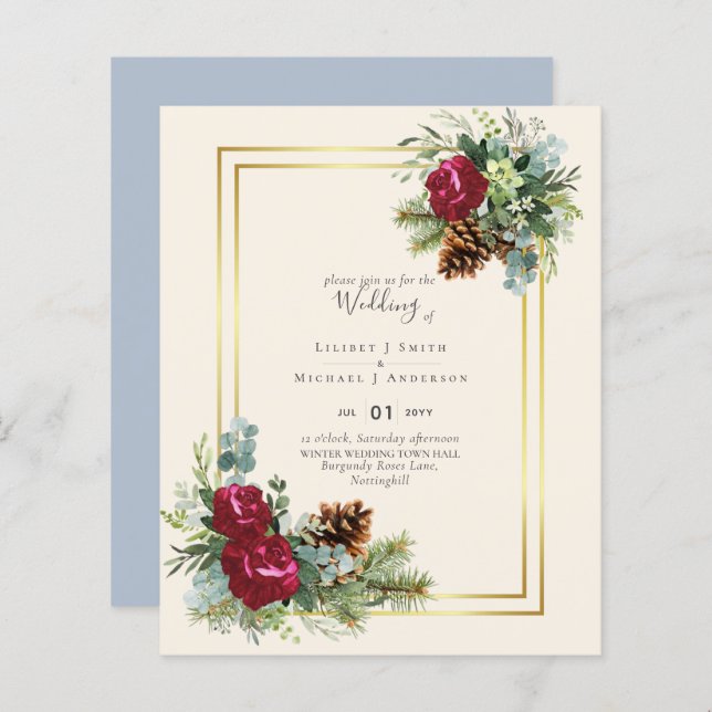 BUDGET  Winter Wedding Burgundy Roses Eucalyptus (Front/Back)