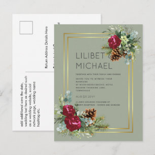BUDGET  Winter Wedding Burgundy Roses Eucalyptus Postcard