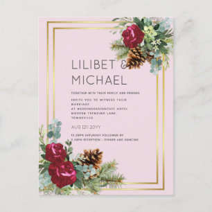BUDGET  Winter Wedding Burgundy Roses Eucalyptus Postcard