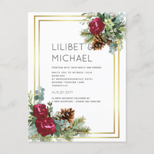 BUDGET Winter Wedding Burgundy Roses Eucalyptus Postcard