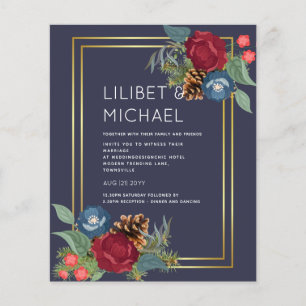 BUDGET  Winter Wedding Burgundy Teal Blue Modern Flyer