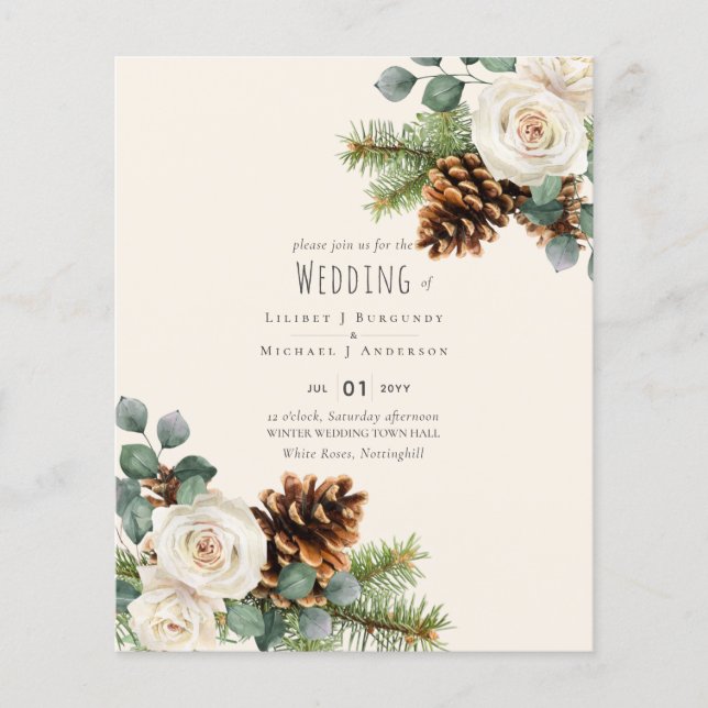BUDGET Winter Wedding Eucalyptus Greenery Roses Flyer (Front)