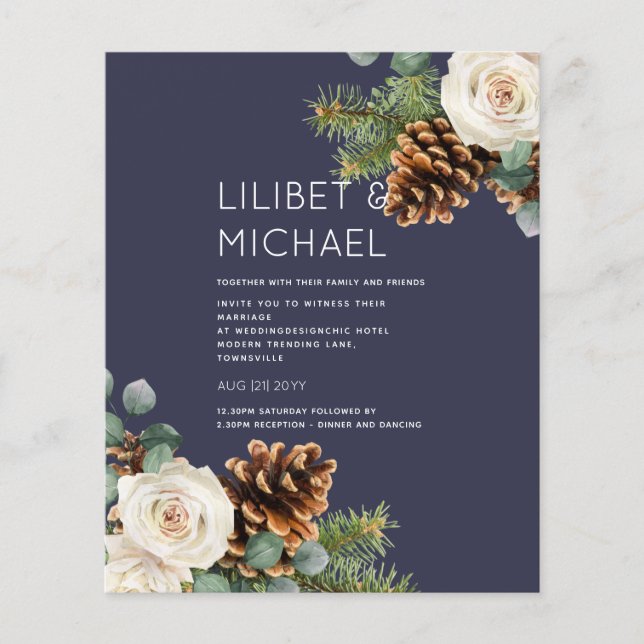 BUDGET Winter Wedding Eucalyptus Greenery Roses Flyer (Front)